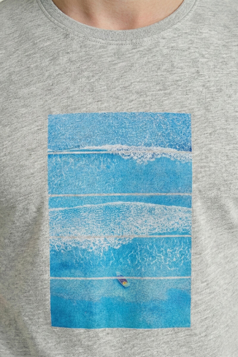 Grey Melange 100% Cotton Printed T-shirt - 3