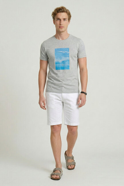 Grey Melange 100% Cotton Printed T-shirt - 2