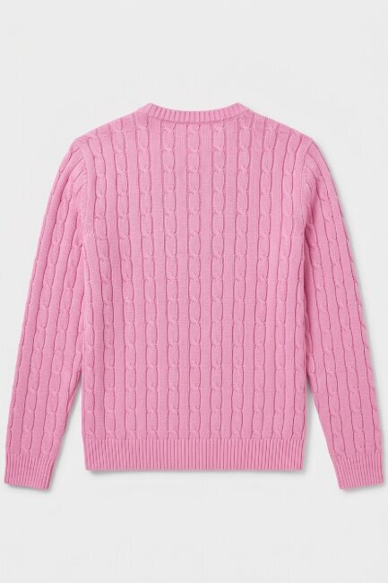 Pembe %100 Pamuk Saç Örgü Bisiklet Yaka Kazak - 4