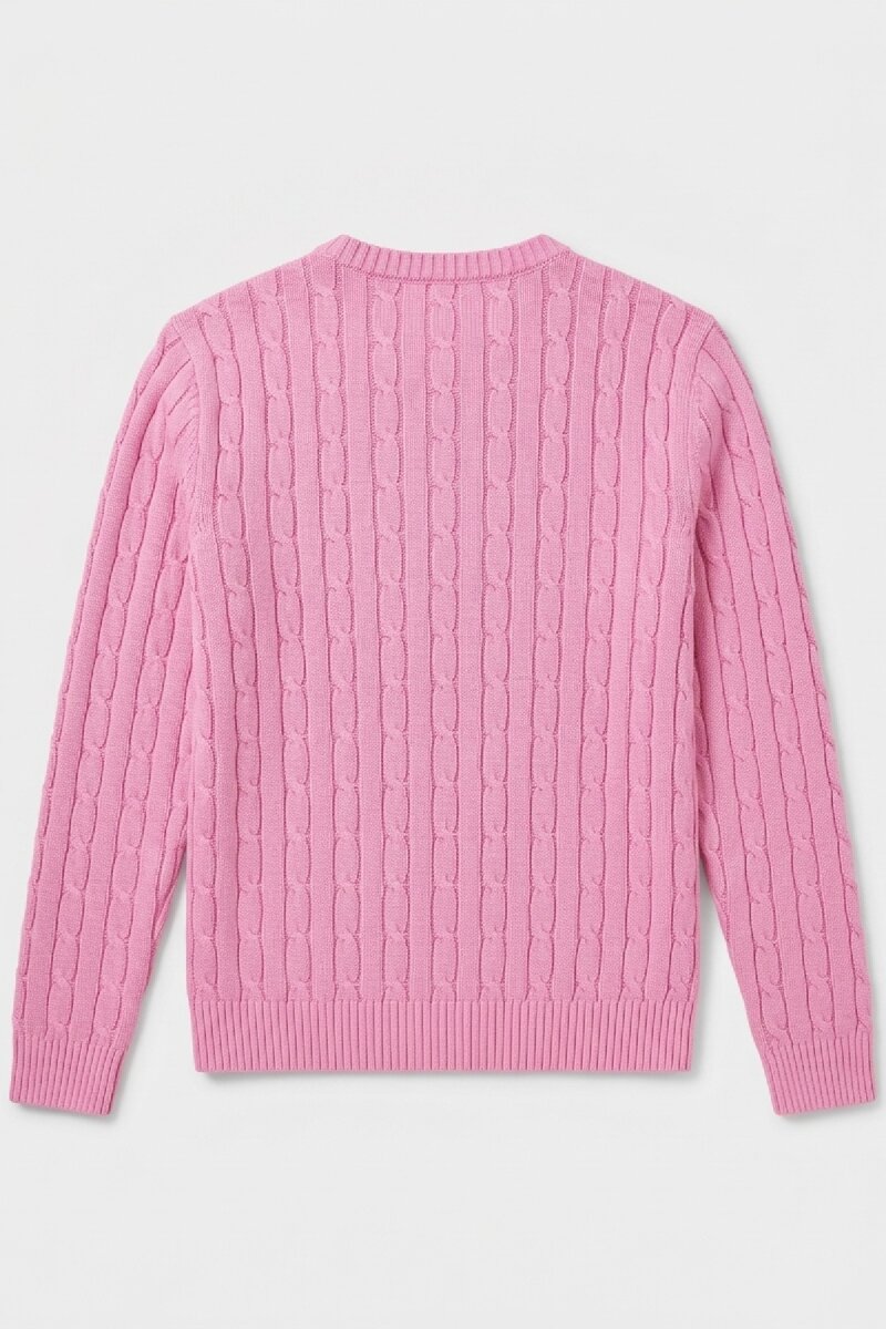 Pembe %100 Pamuk Saç Örgü Bisiklet Yaka Kazak - 4
