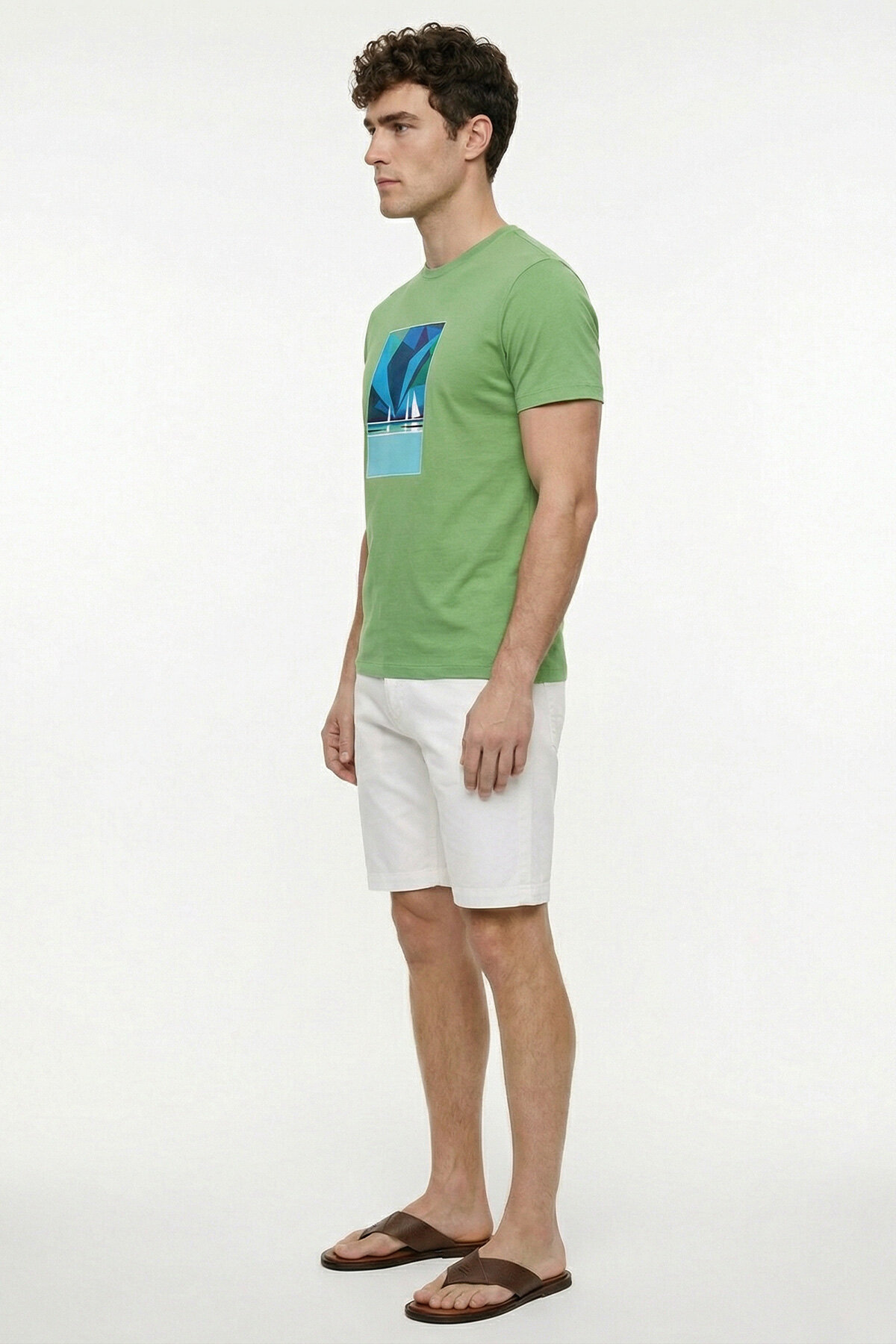 Green Cotton T-shirt with Marine Print - 4