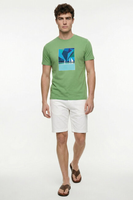Green Cotton T-shirt with Marine Print - 2