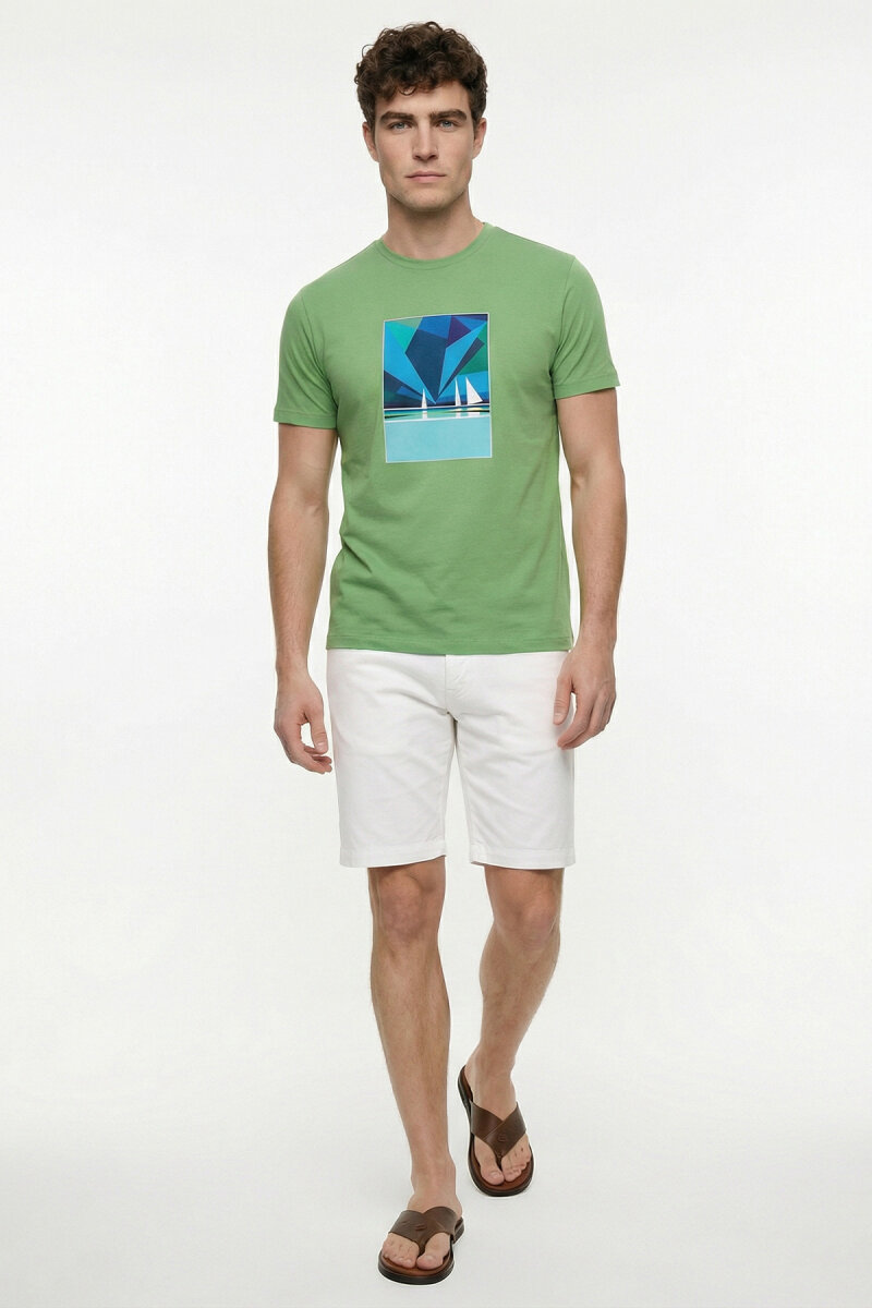 Green Cotton T-shirt with Marine Print (1)