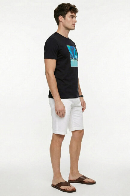 Black Cotton T-shirt with Marine Print - 3