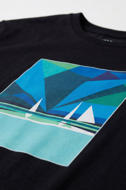 Black Cotton T-shirt with Marine Print - 5