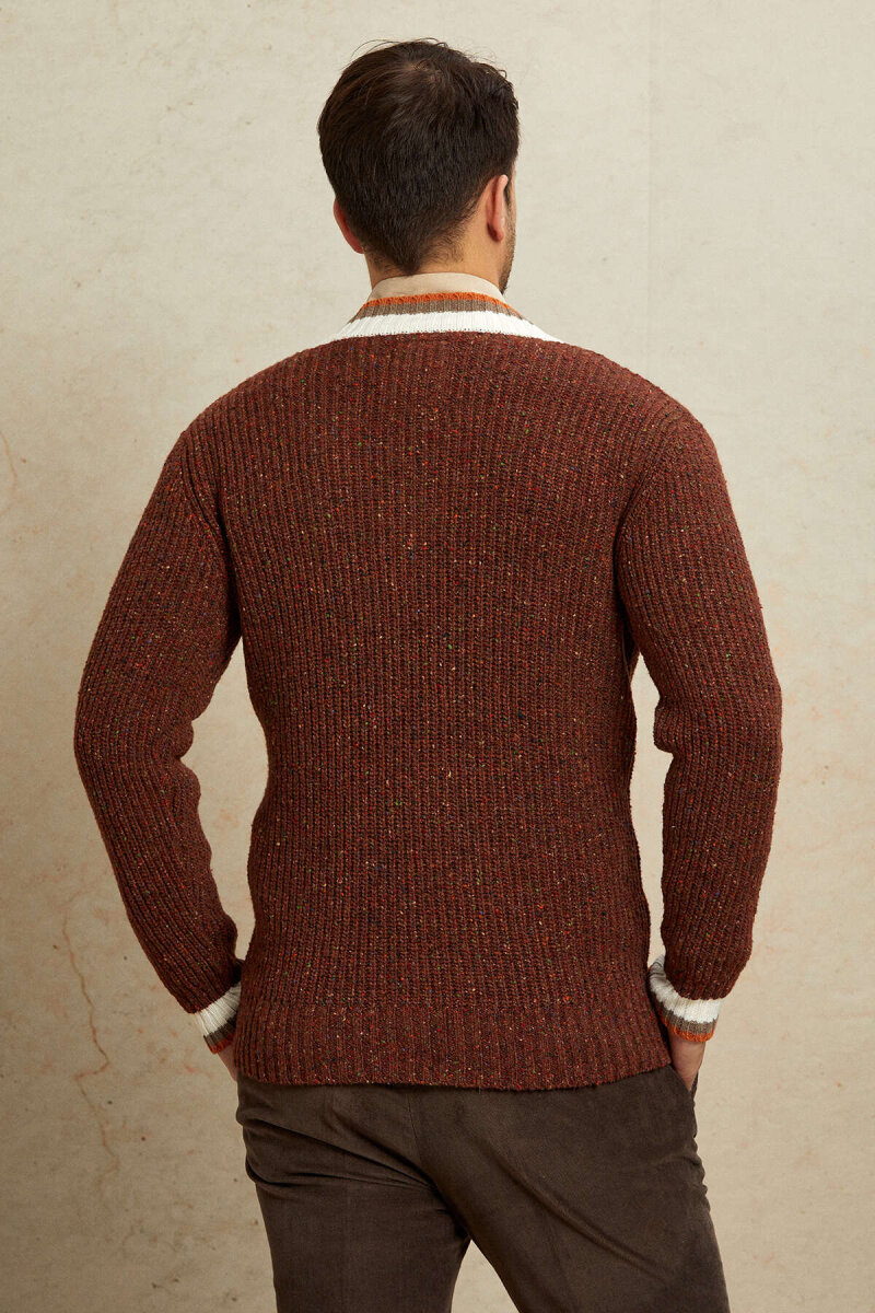 Tile-colored 100% Cotton V-Neck Sweater - 8