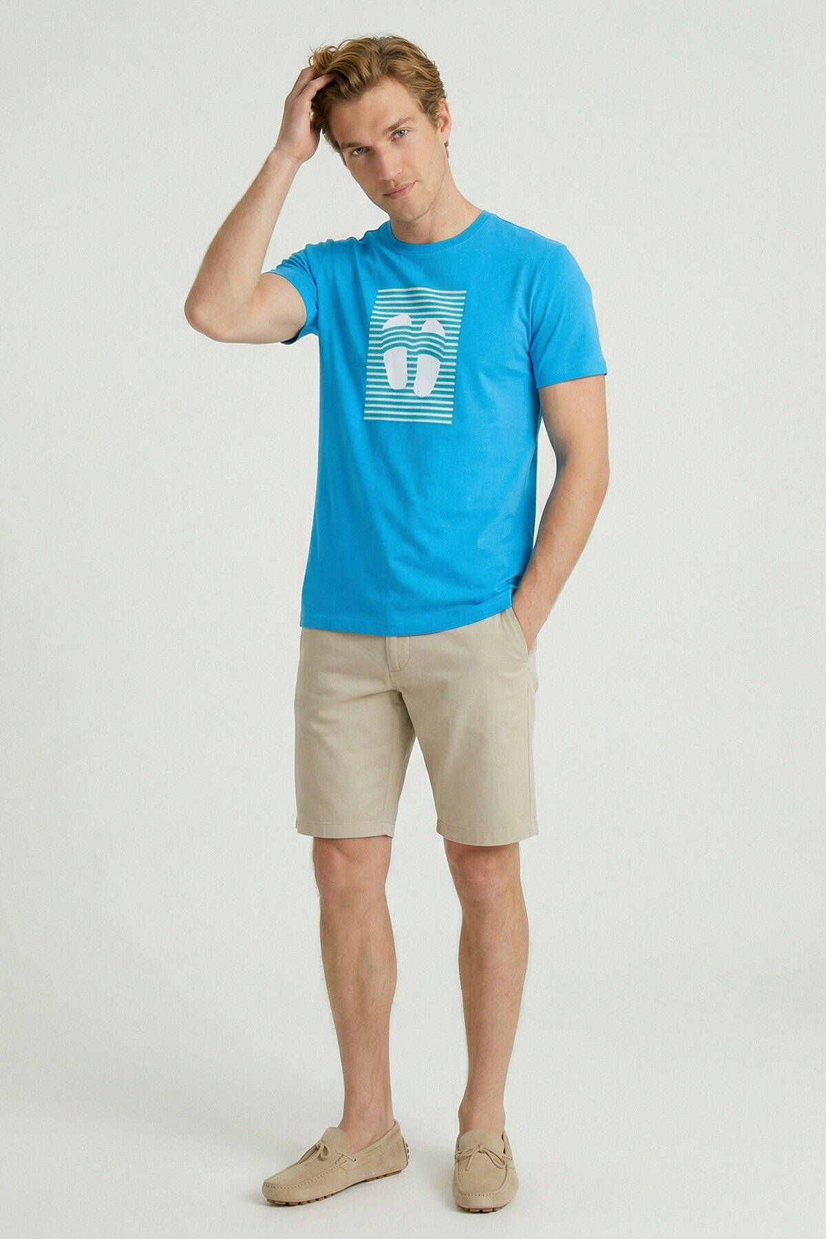 Turkuaz Pamuklu Baskılı Tişört - 2