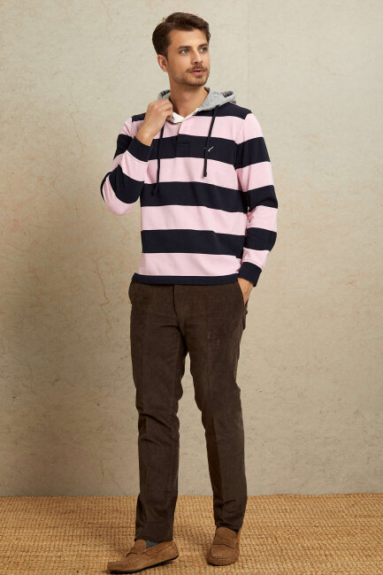 Lacivert - Pembe %100 Pamuk Kapüşonlu Sweatshirt - 3