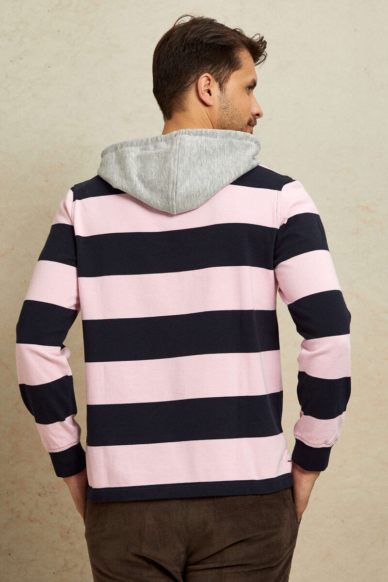 Lacivert - Pembe %100 Pamuk Kapüşonlu Sweatshirt - 6
