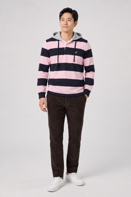 Lacivert - Pembe %100 Pamuk Kapüşonlu Sweatshirt - 3