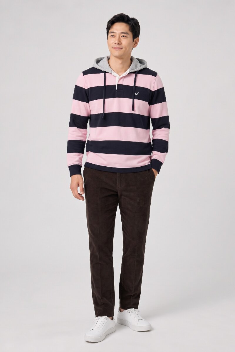 Lacivert - Pembe %100 Pamuk Kapüşonlu Sweatshirt - 3