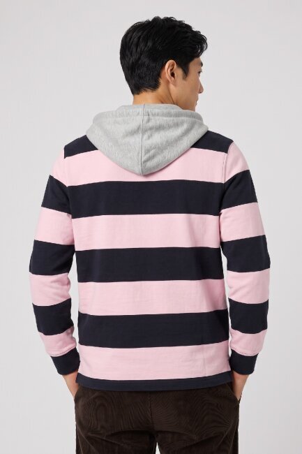 Lacivert - Pembe %100 Pamuk Kapüşonlu Sweatshirt - 4