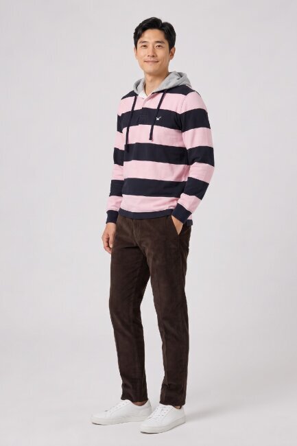 Lacivert - Pembe %100 Pamuk Kapüşonlu Sweatshirt - 2