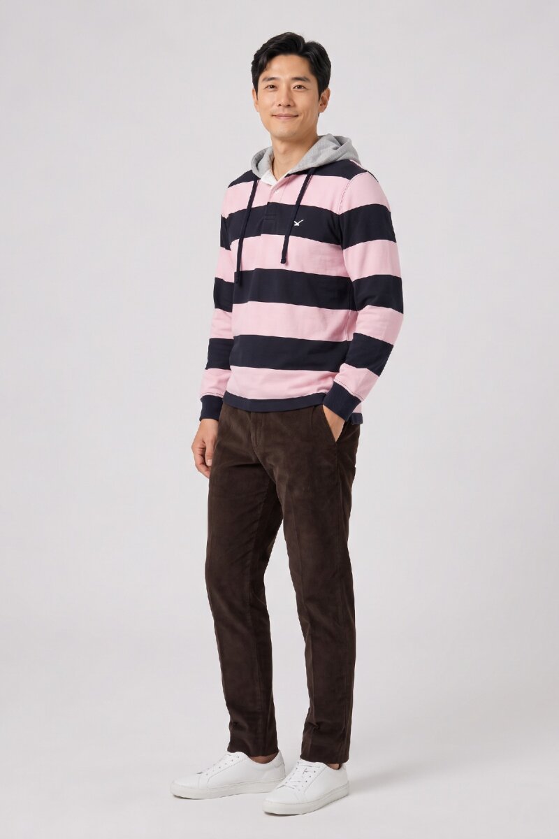 Lacivert - Pembe %100 Pamuk Kapüşonlu Sweatshirt (1)