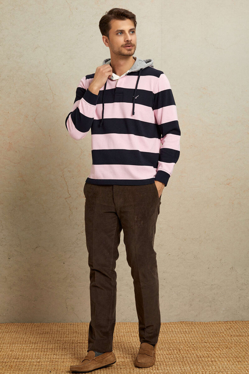 Lacivert - Pembe %100 Pamuk Kapüşonlu Sweatshirt - 3