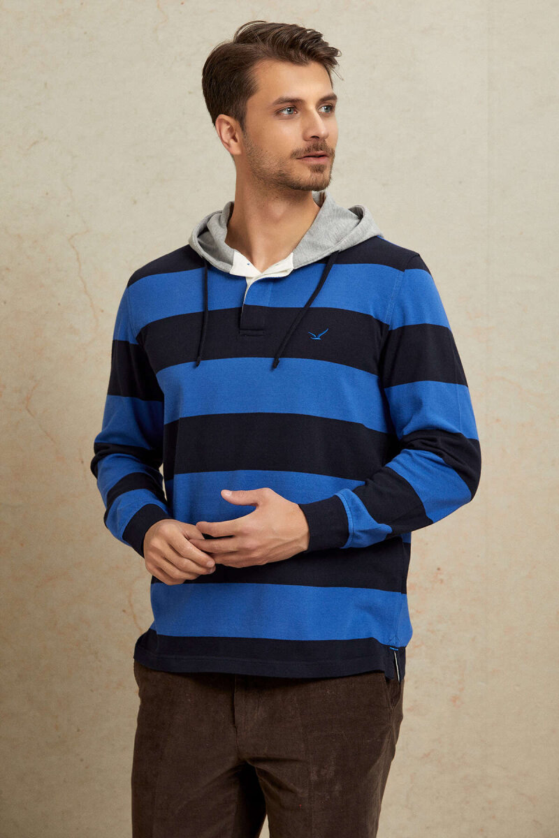 Lacivert - Royal %100 Pamuk Kapüşonlu Sweatshirt - 5
