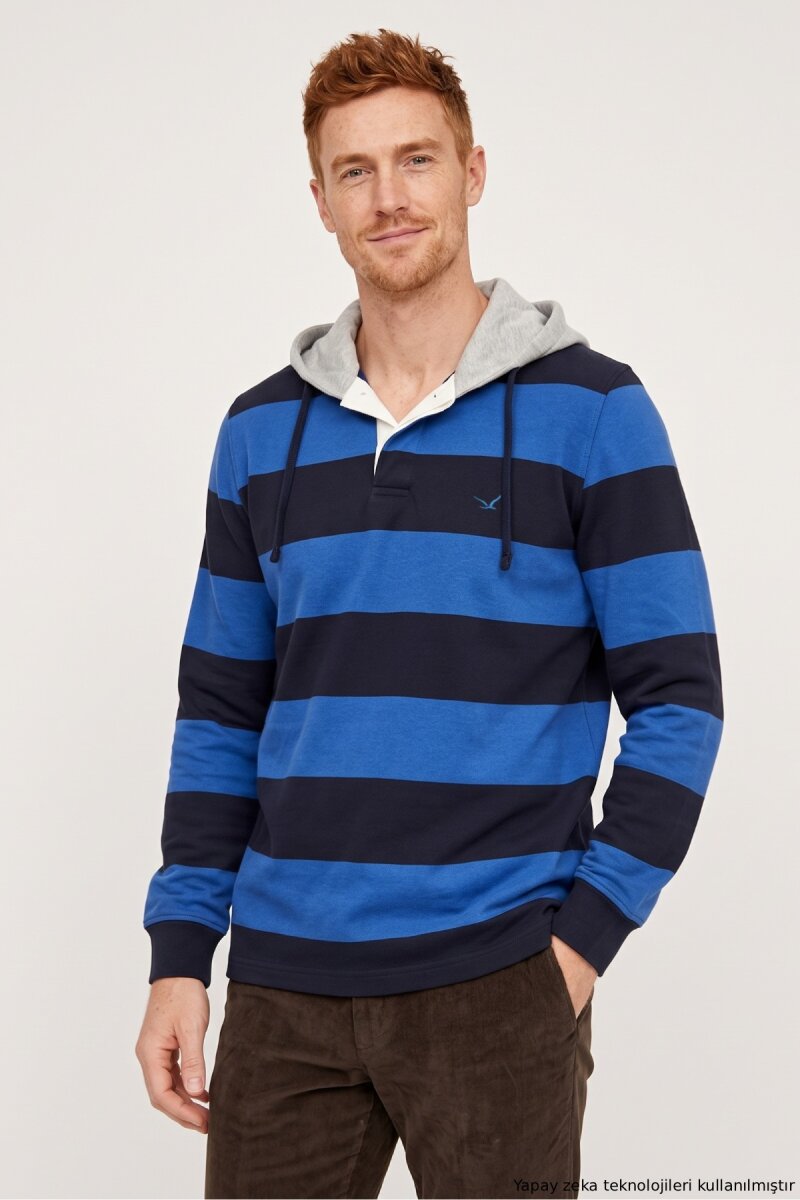 Lacivert - Royal %100 Pamuk Kapüşonlu Sweatshirt