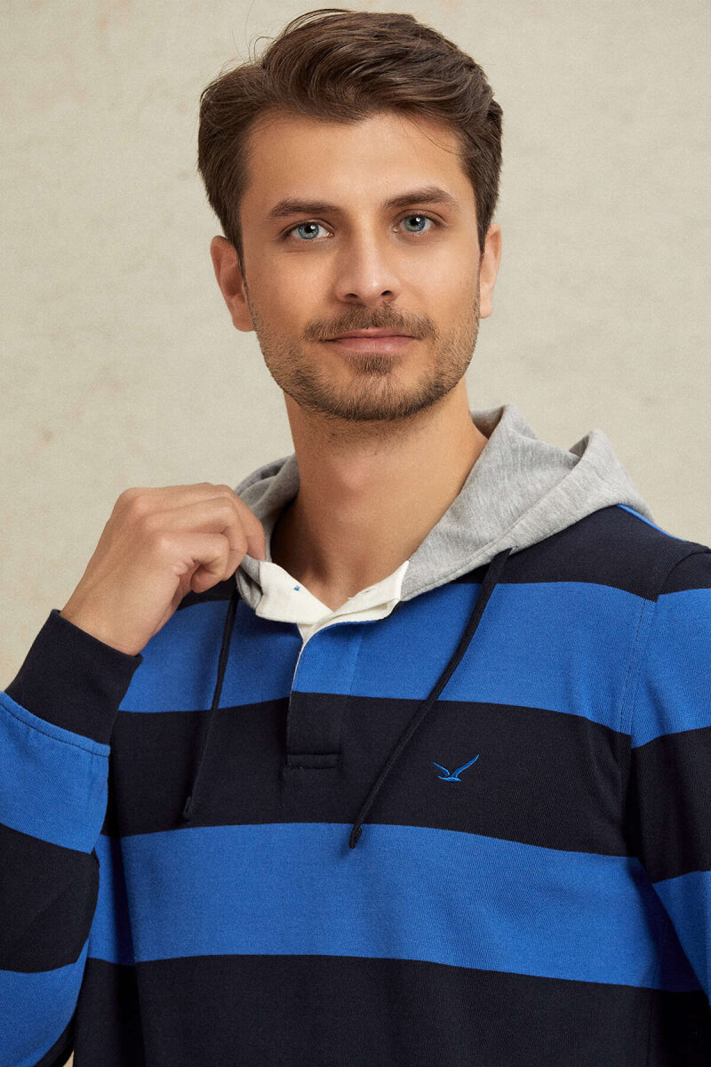 Lacivert - Royal %100 Pamuk Kapüşonlu Sweatshirt (1)