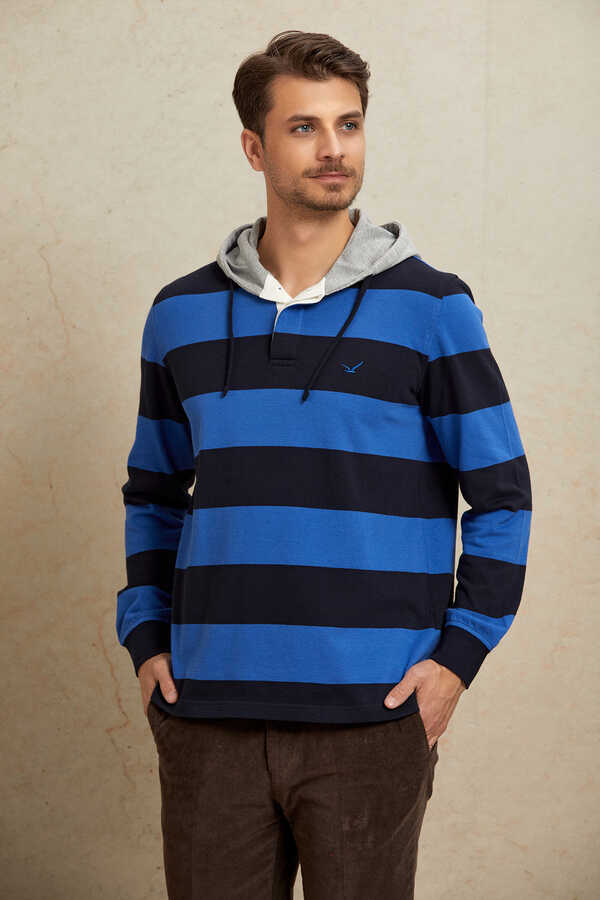 Lacivert - Royal %100 Pamuk Kapüşonlu Sweatshirt