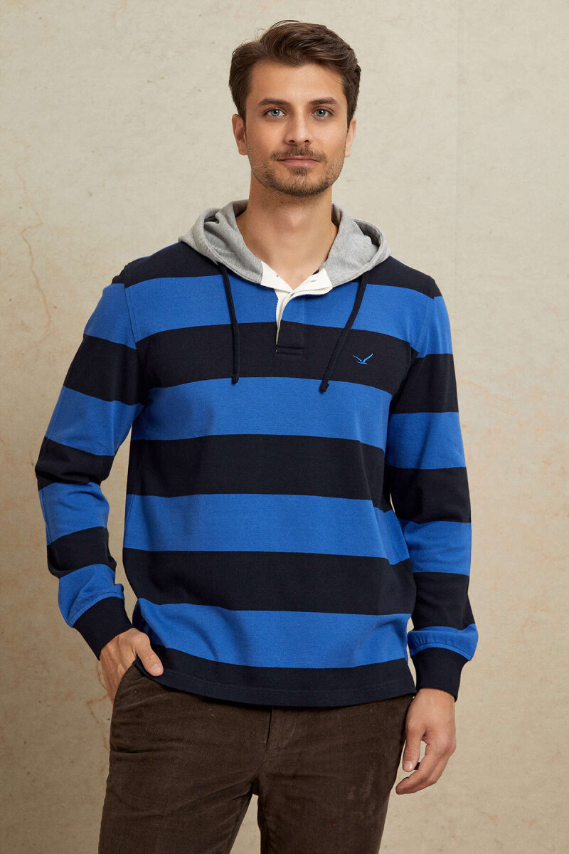 Lacivert - Royal %100 Pamuk Kapüşonlu Sweatshirt - 6