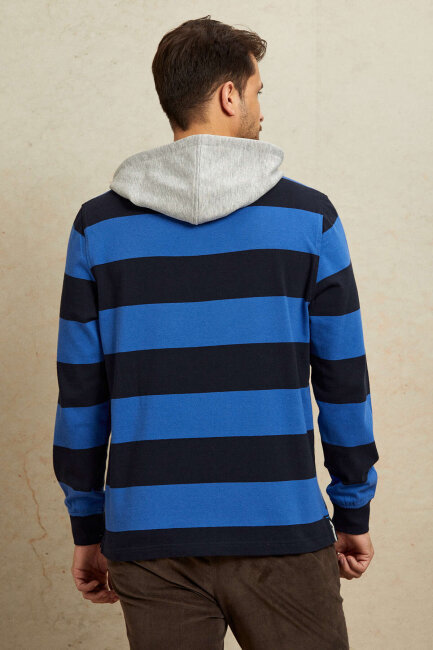 Lacivert - Royal %100 Pamuk Kapüşonlu Sweatshirt - 7