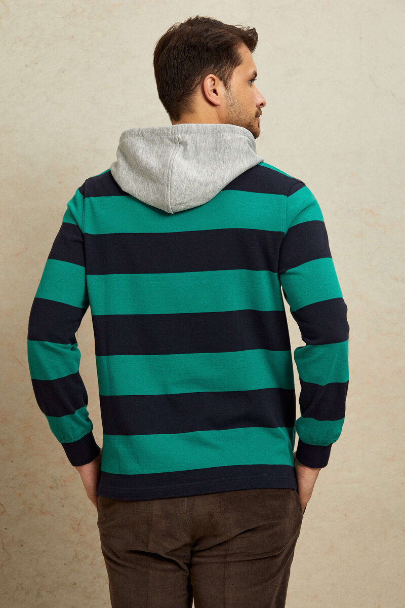 Lacivert - Yeşil %100 Pamuk Kapüşonlu Sweatshirt - 7
