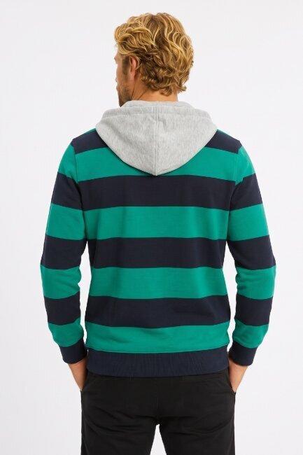 Lacivert - Yeşil %100 Pamuk Kapüşonlu Sweatshirt - 5