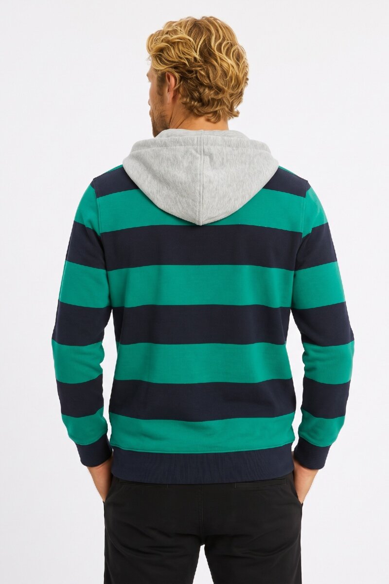 Lacivert - Yeşil %100 Pamuk Kapüşonlu Sweatshirt - 5