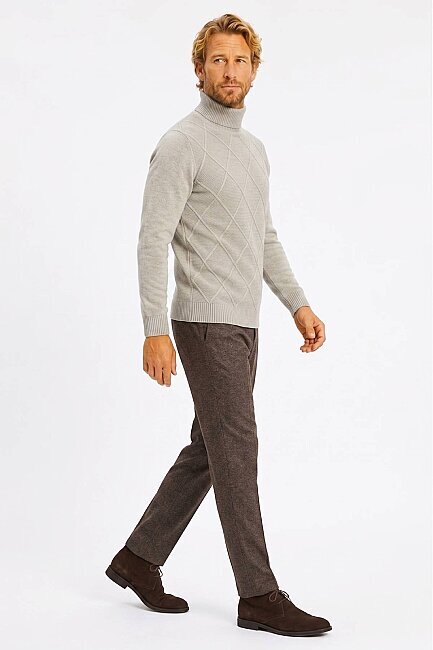 Bej %100 Pamuk Bisiklet Yaka Kazak - 4
