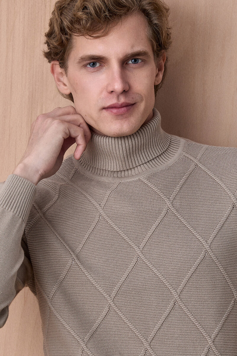 Bej %100 Pamuk Bisiklet Yaka Kazak (1)