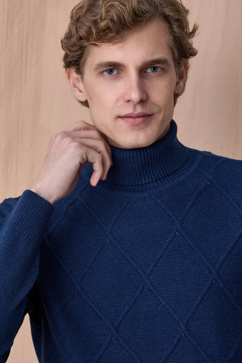 Koyu İndigo %100 Pamuk Bisiklet Yaka Kazak (1)