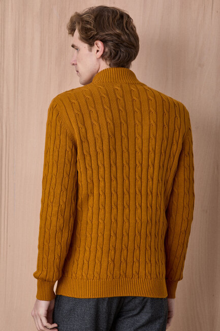 Sarı %100 Pamuk Fermuarlı Kazak - 6