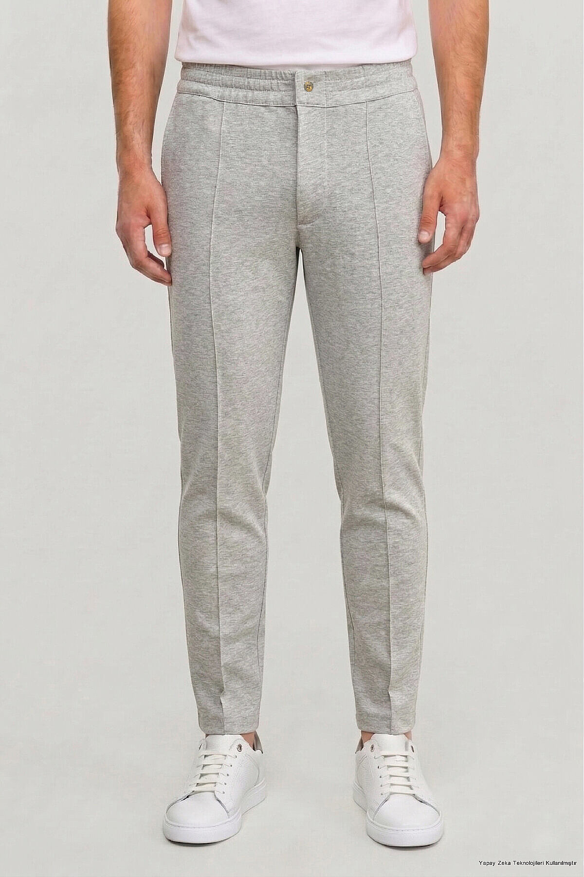 Grey Melange Cotton Sweatshirt Pants - 1
