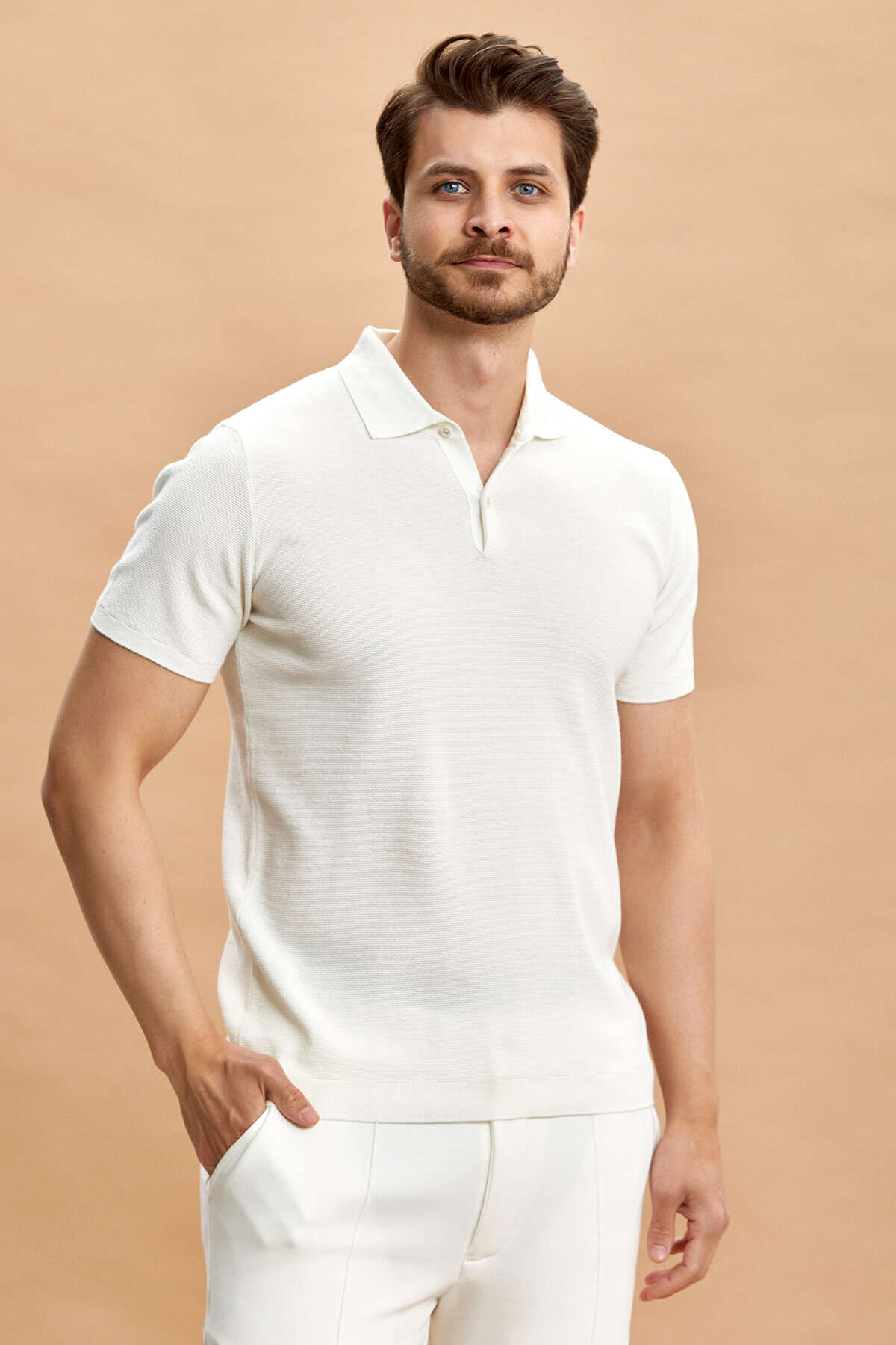 Ekru Polo Triko Tişört - 1