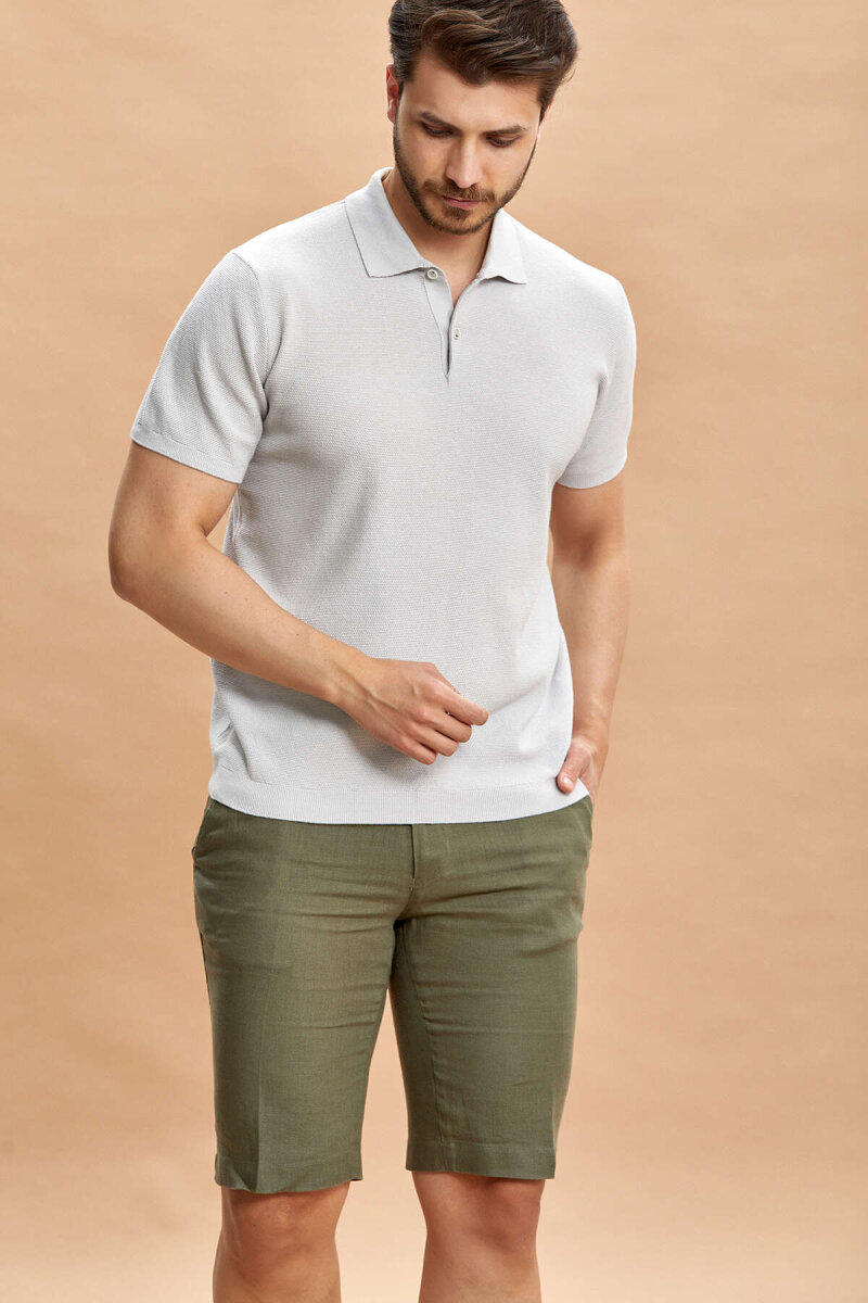 Gri %100 Pamuk Polo Triko Tişört - 4