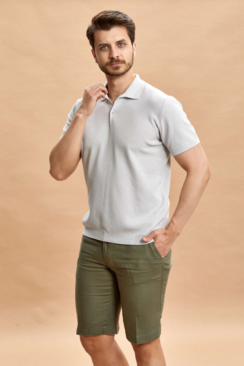 Gri %100 Pamuk Polo Triko Tişört - 6