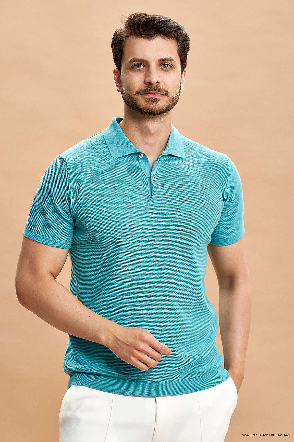 Koyu Mint %100 Pamuk Polo Triko Tişört - 1