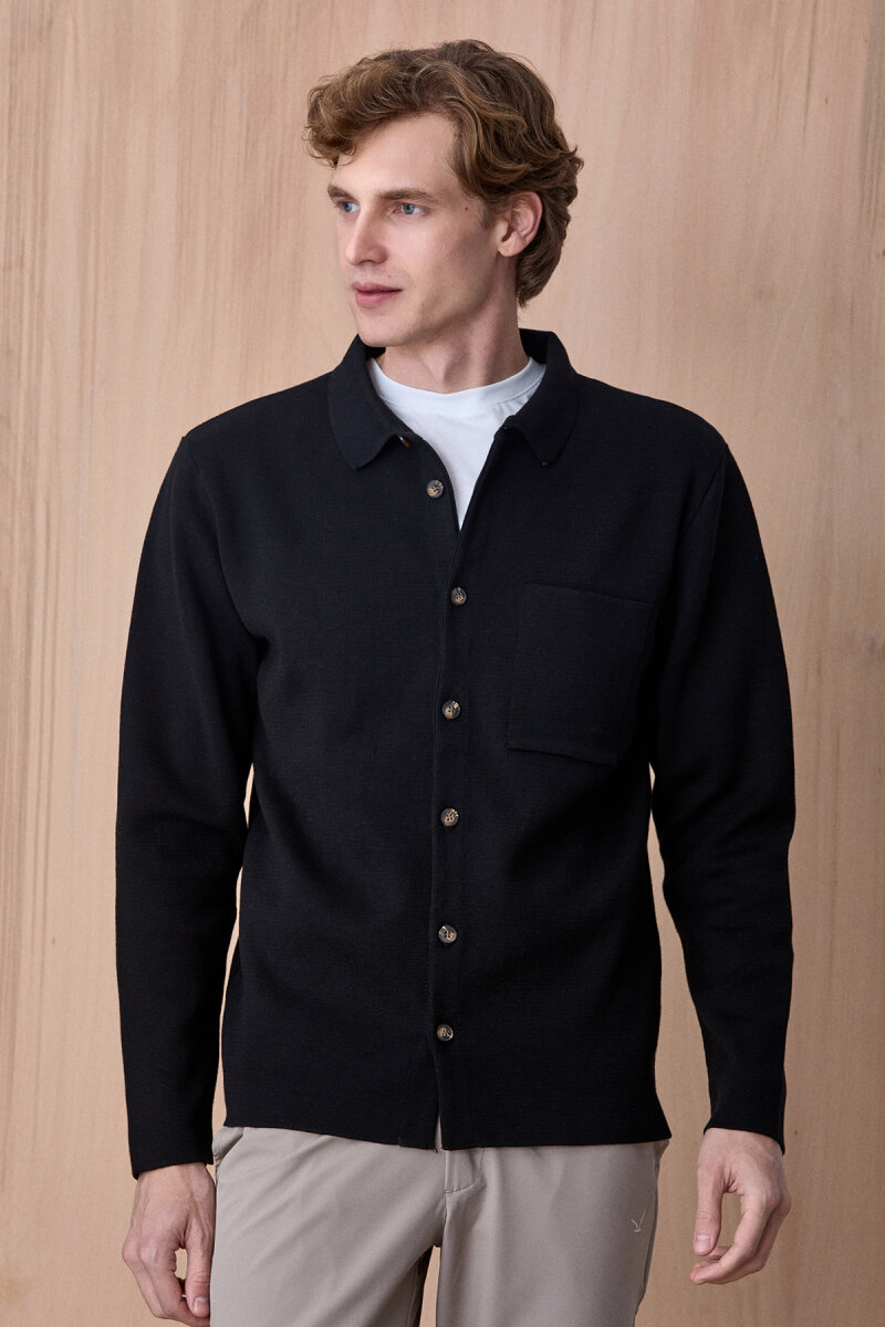 Siyah %100 Pamuk Örme Gömlek