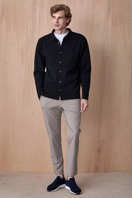 Siyah %100 Pamuk Örme Gömlek - 5