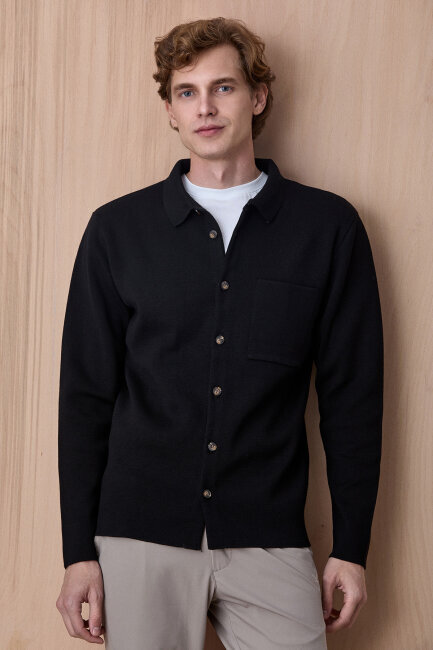 Siyah %100 Pamuk Örme Gömlek - 3