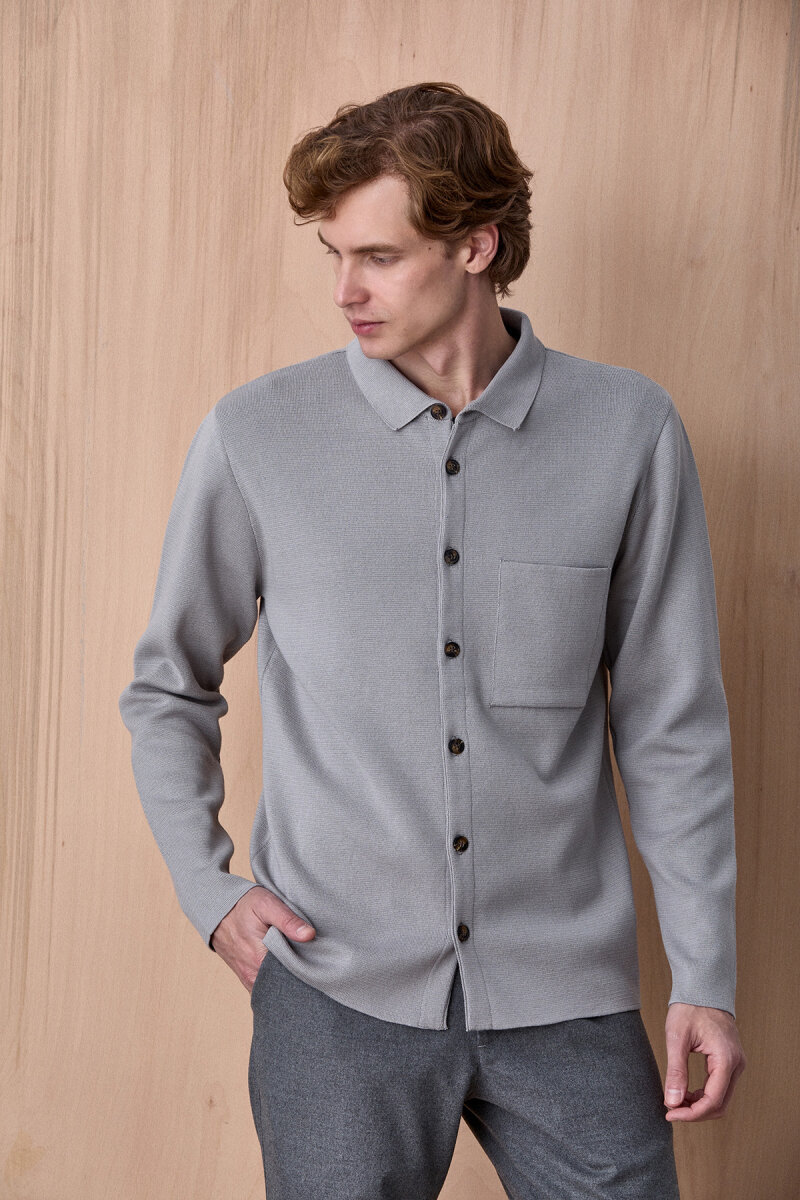 Taş Rengi %100 Pamuk Örme Gömlek - 3
