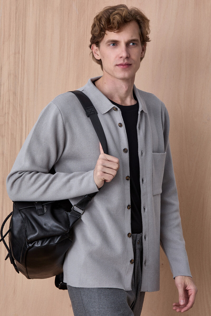 Taş Rengi %100 Pamuk Örme Gömlek - 4