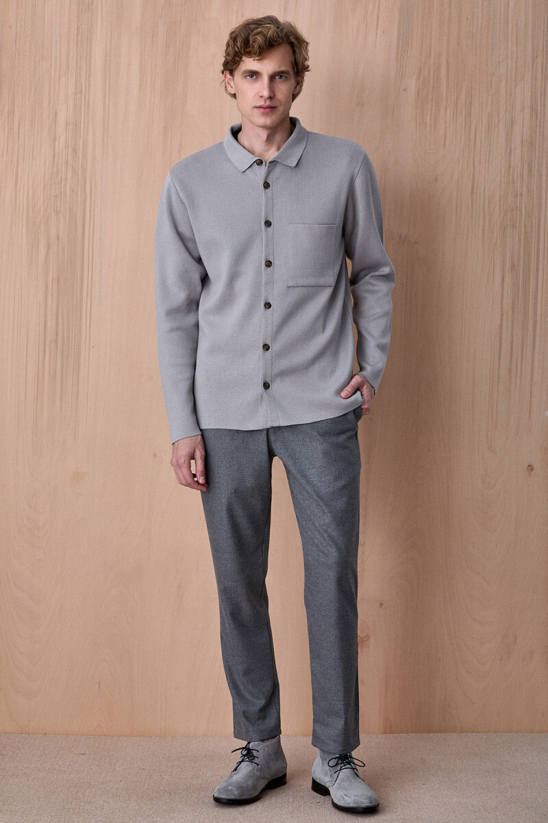 Taş Rengi %100 Pamuk Örme Gömlek - 5