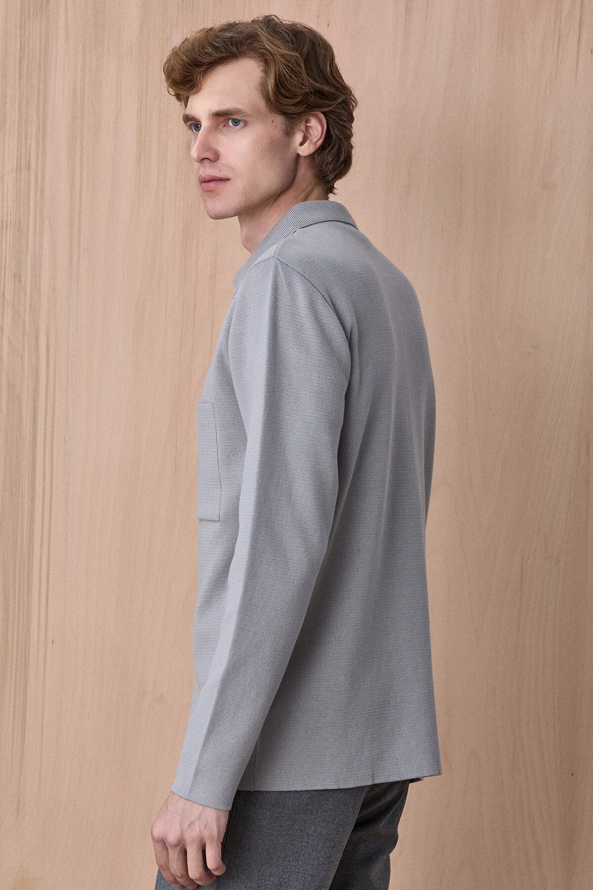 Taş Rengi %100 Pamuk Örme Gömlek - 6