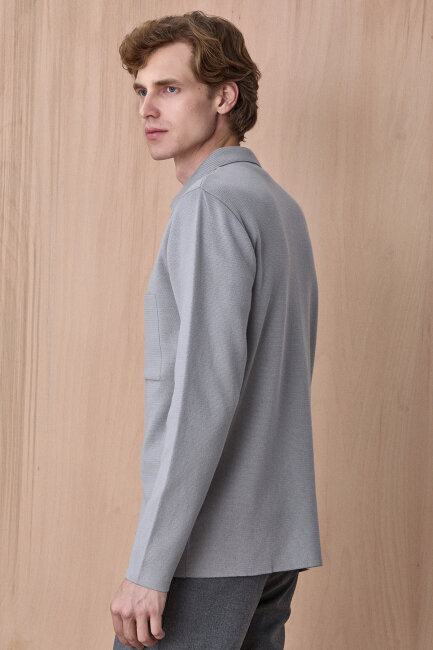 Taş Rengi %100 Pamuk Örme Gömlek - 6