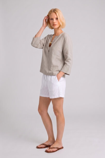 Bej %100 Keten Gömlek - 2