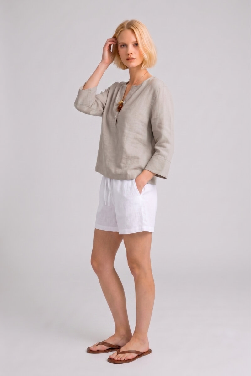 Bej %100 Keten Gömlek - 2