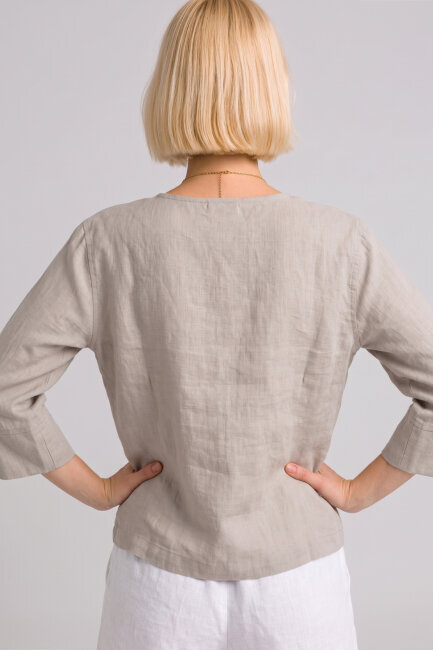 Bej %100 Keten Gömlek - 5