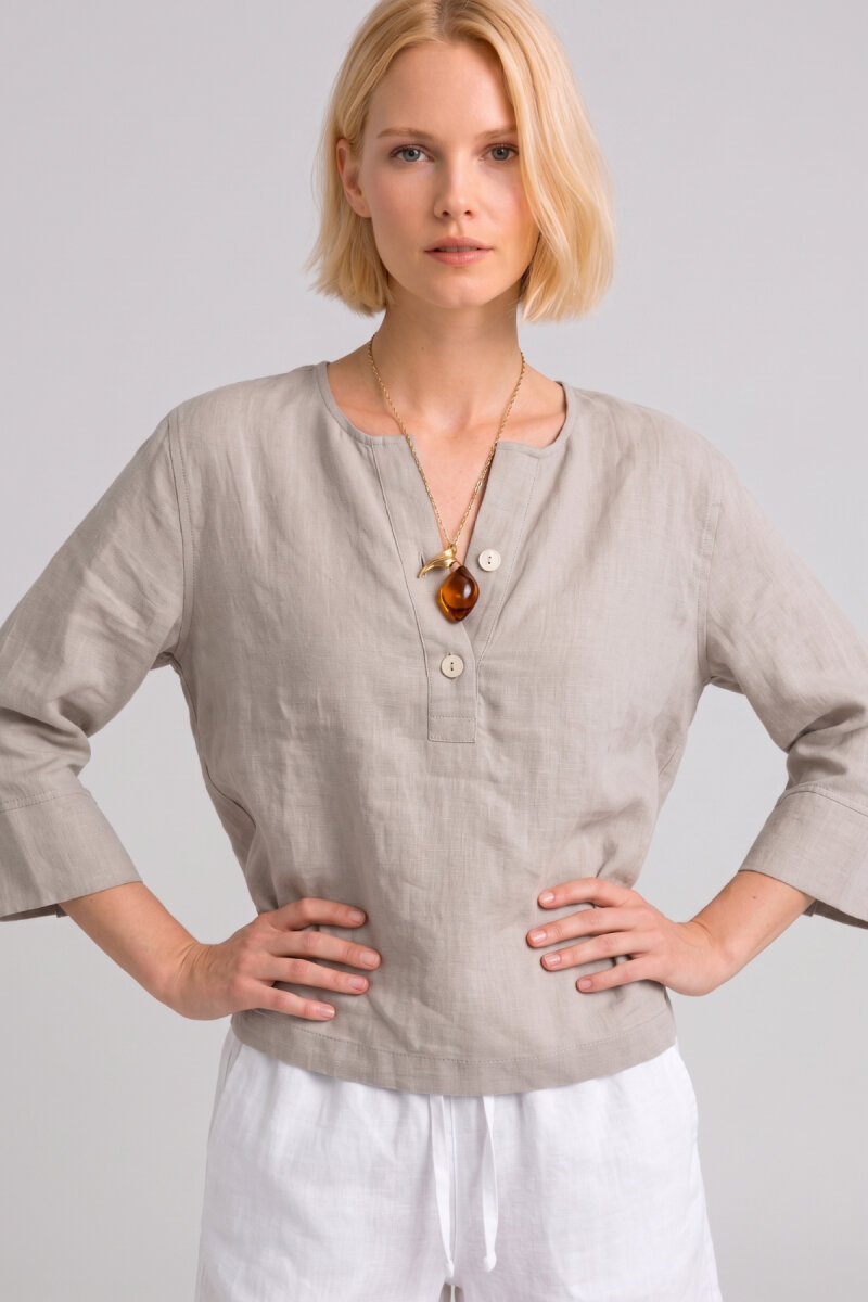 Bej %100 Keten Gömlek - 1