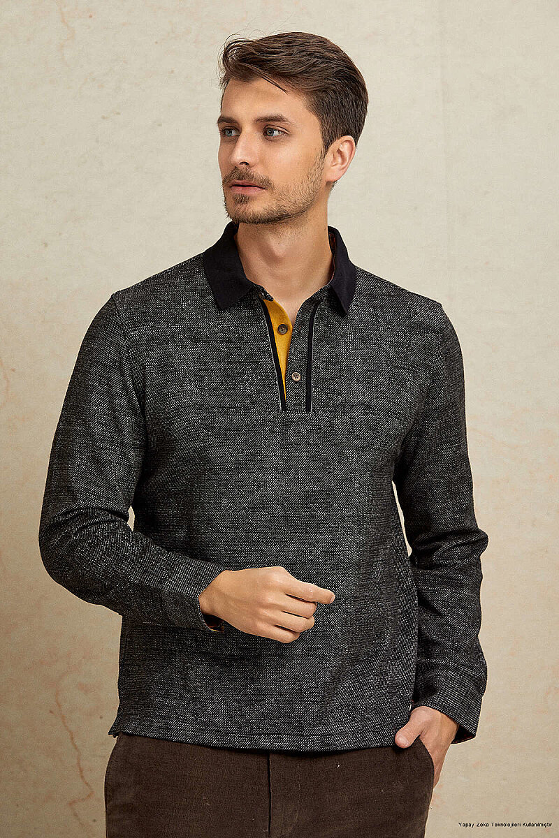 Siyah Polo Sweatshirt - 1